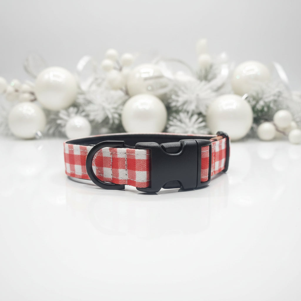 Red Gingham Christmas Dog Collar – Choose your buckle style