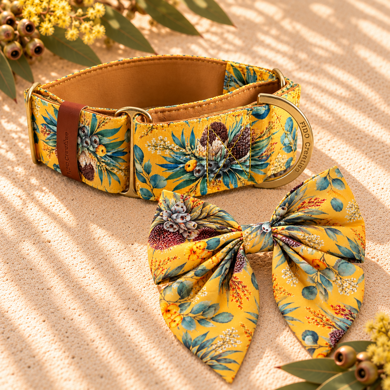 Mustard Banksia Martingale Collar β Australian Native Floral Dog Collar