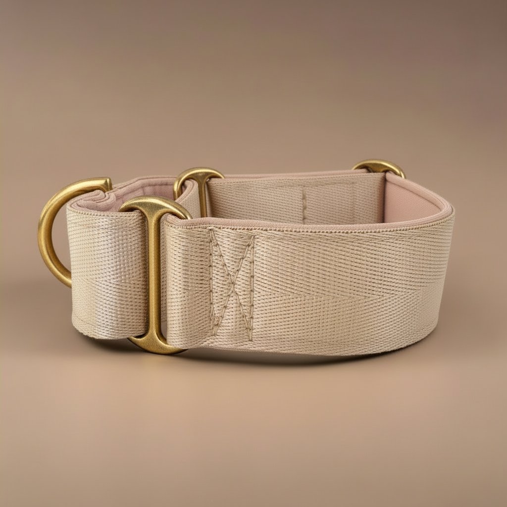 Beige Martingale Dog Collar – Padded, personalised with Dog’s Name Optional