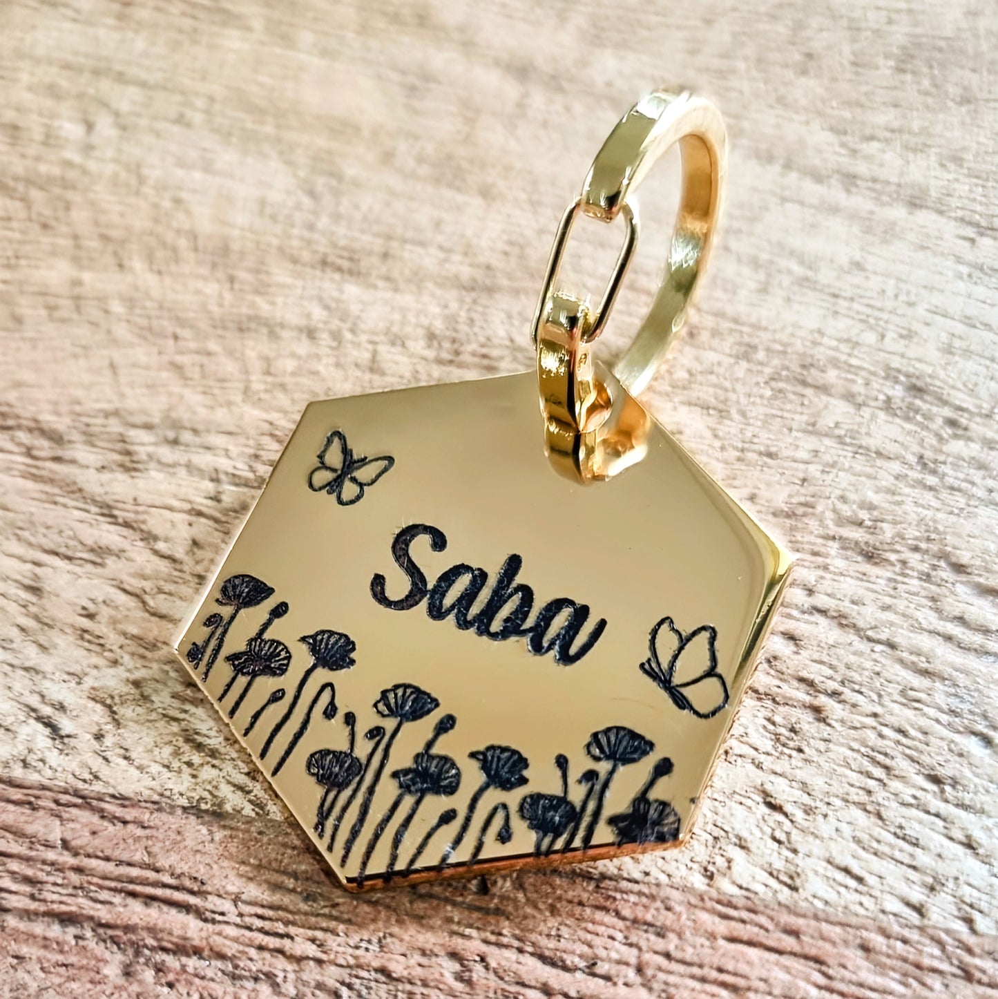 Poppy Flower Pet ID Tag - Hexagon