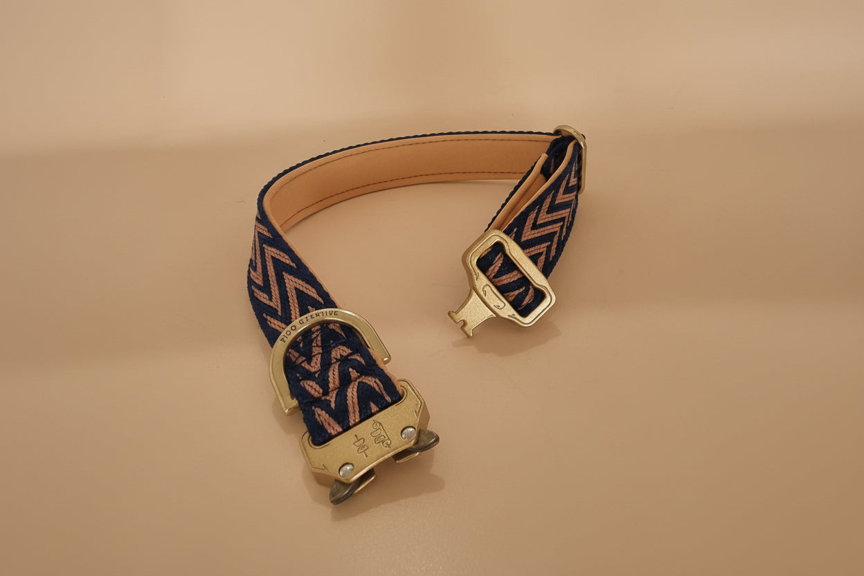 Navy Tan Dog collar with buckle