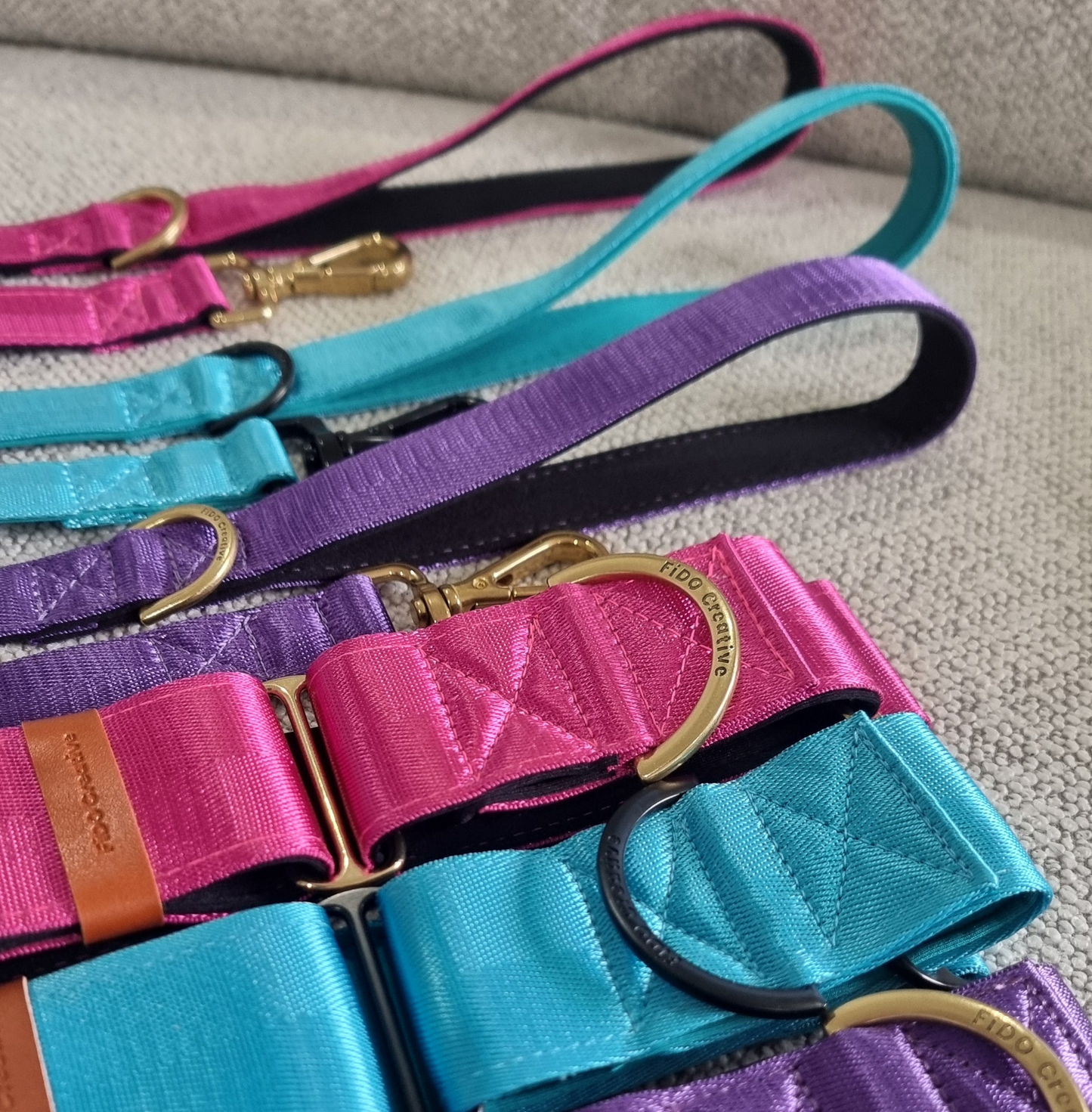 Bright blue Martingale Dog Collar – Padded, personalised with Dog’s Name Optional