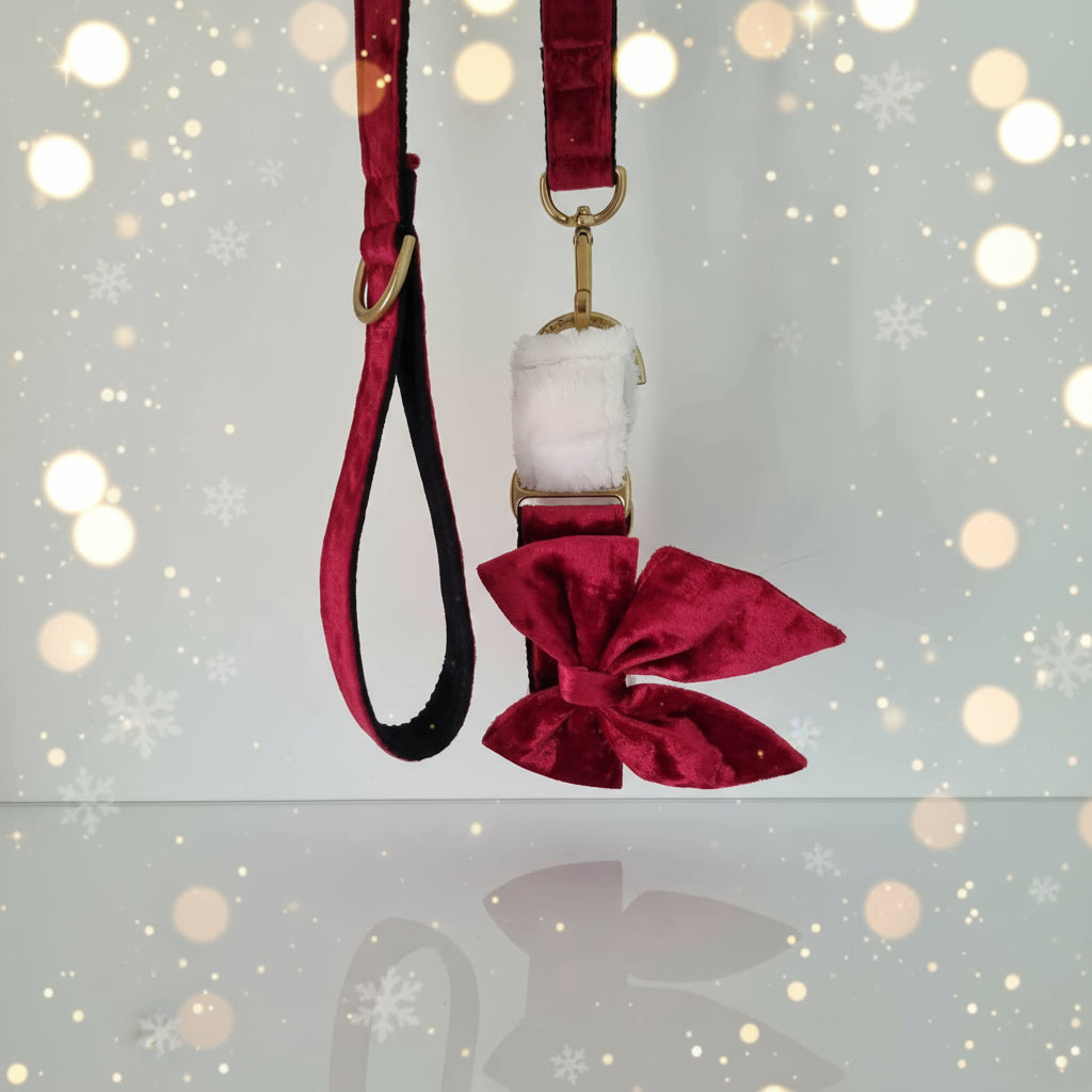 Crushed Red velvet dog leash