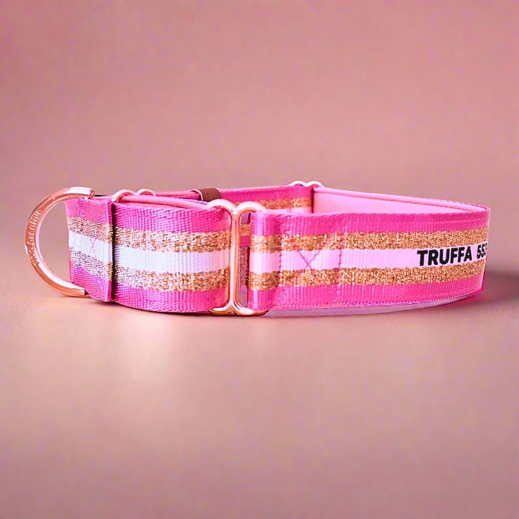 Personalised Martingale Collar - Rose gold & Pink - Padded - 1.5" Wide