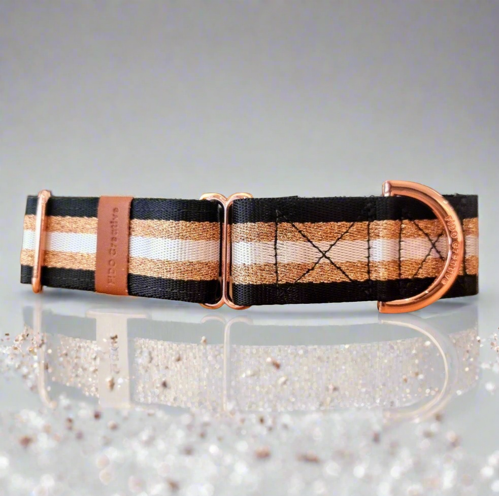 Martingale dog collar rose gold and black 