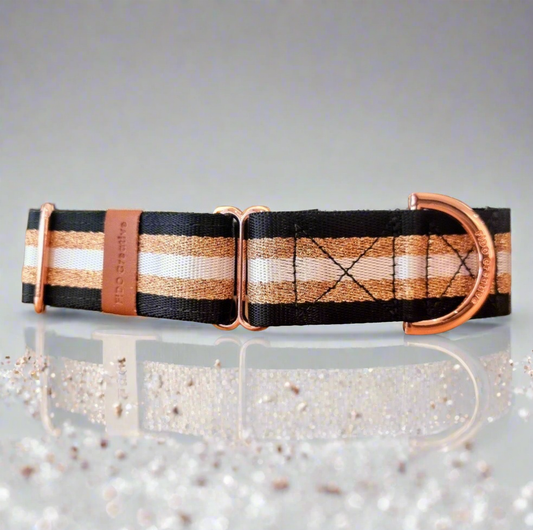 Martingale dog collar rose gold and black 