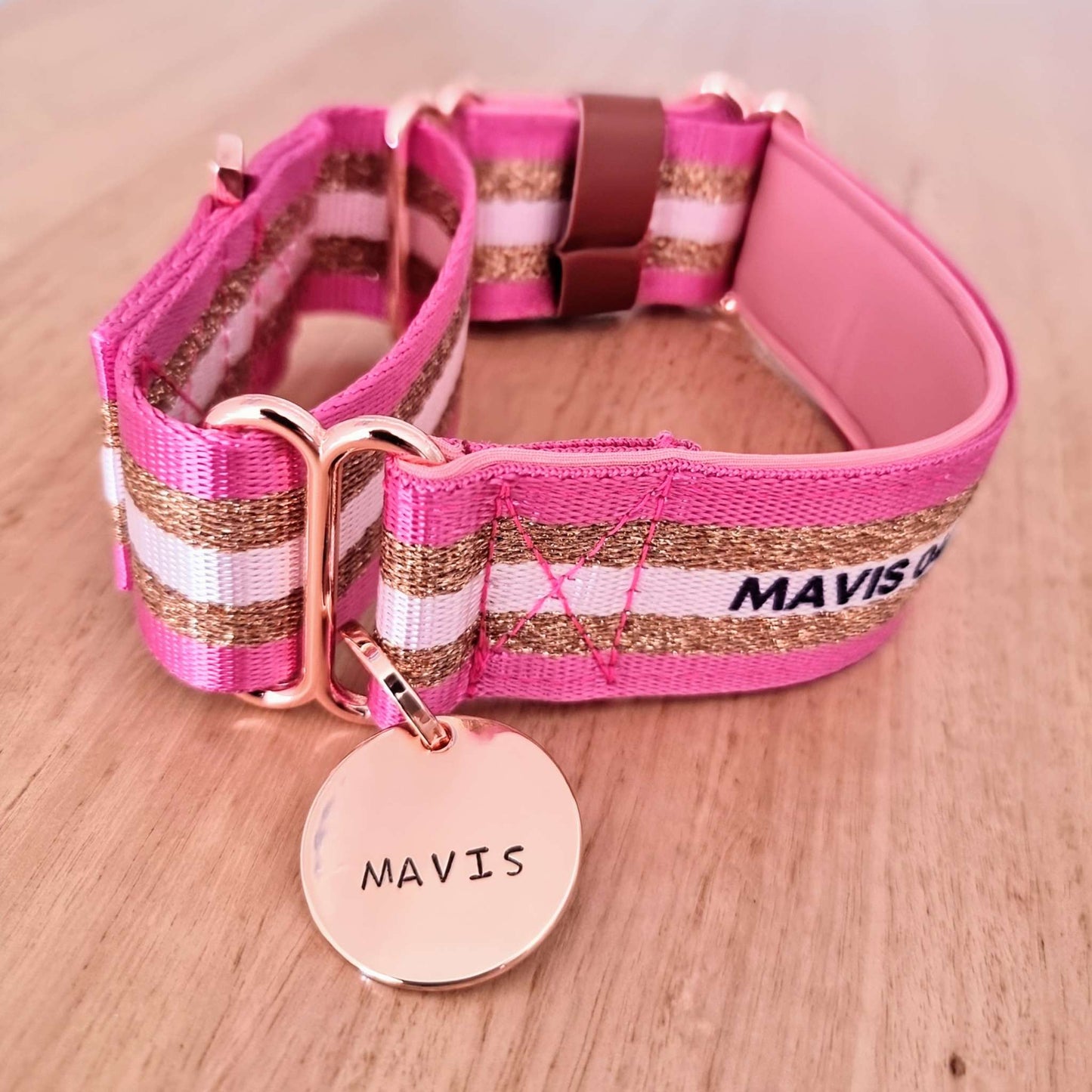 Personalised Martingale Collar - Rose gold & Pink - Padded - 1.5" Wide