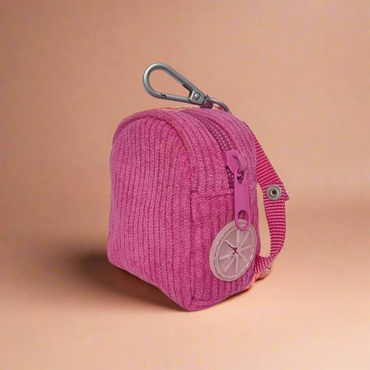 Hot Pink Corduroy Mini Backpack Poop Bag Holder – Cute, Clip-On & Ready to Roll