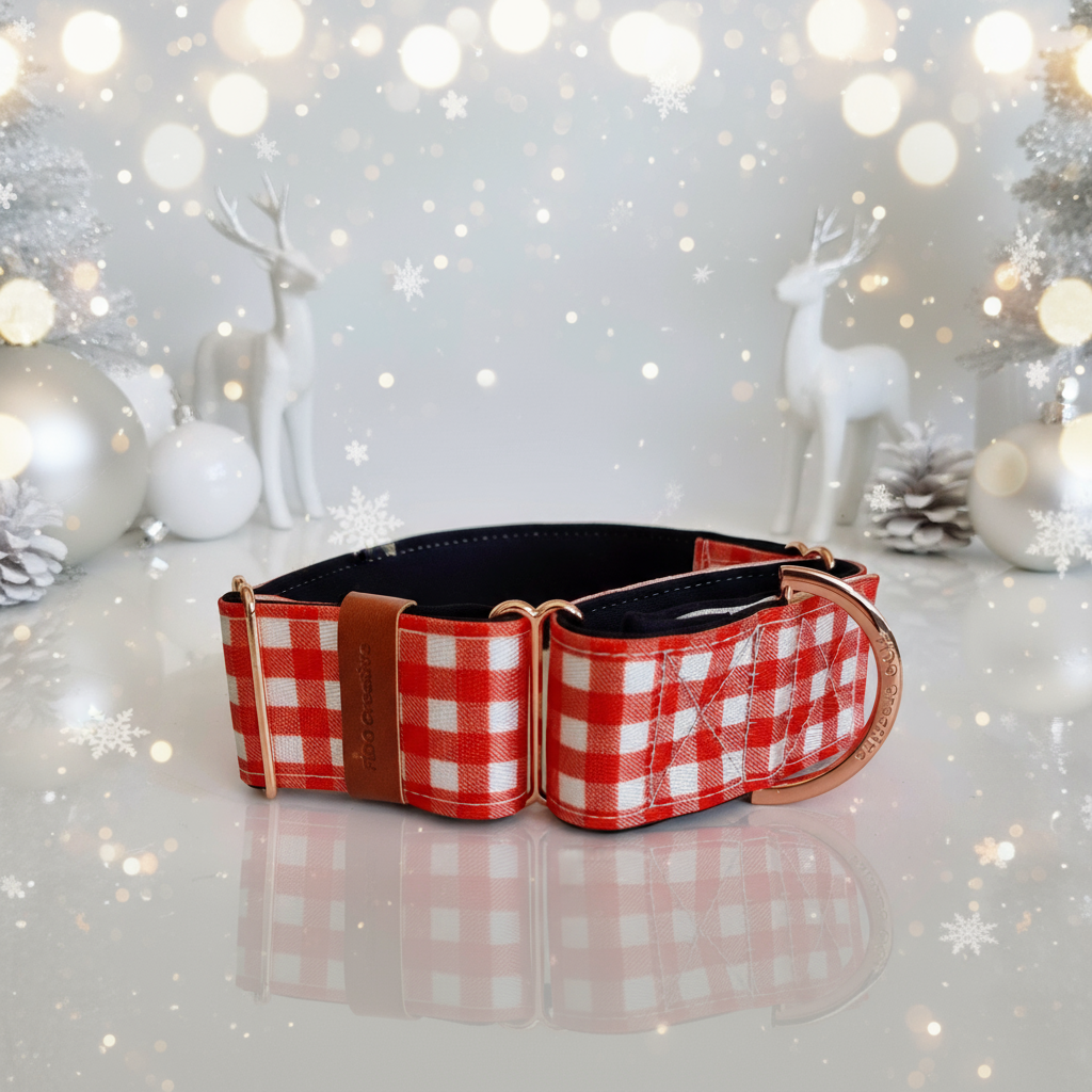 Red Gingham Martingale Dog Collar – Christmas Dog Collar, Padded & Durable