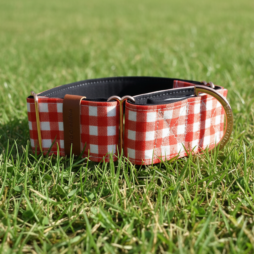 Red Gingham Martingale Dog Collar – Dog Collar, Padded & Durable