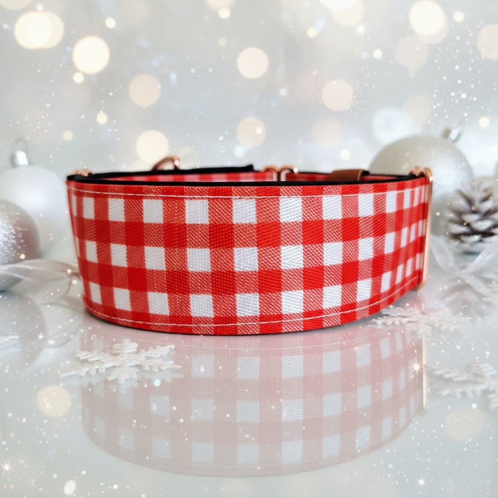 Red Gingham Martingale Dog Collar – Christmas Dog Collar, Padded & Durable