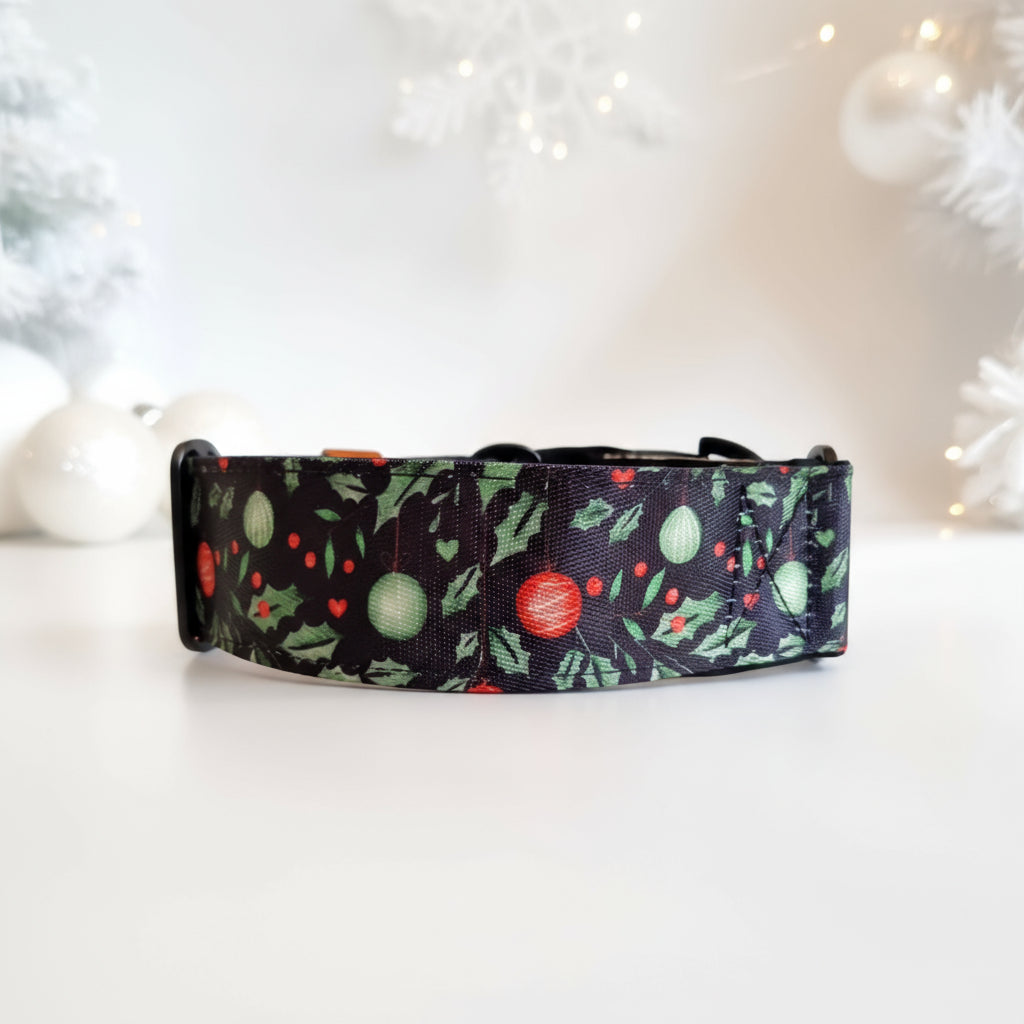 Black christmas dog collar