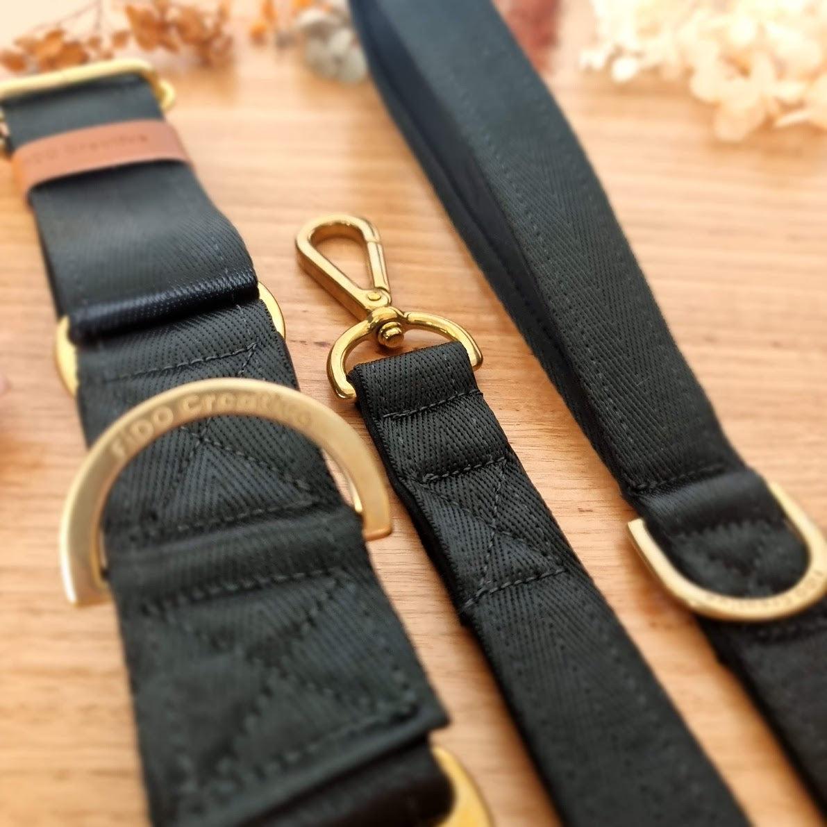 black martingale collar and leash set