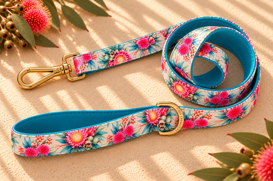 pink flower padded dog leash