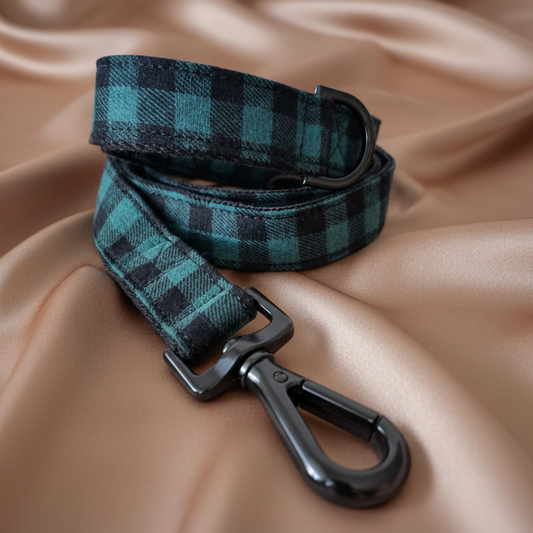 Dog Leash, Green Buffalo Plaid