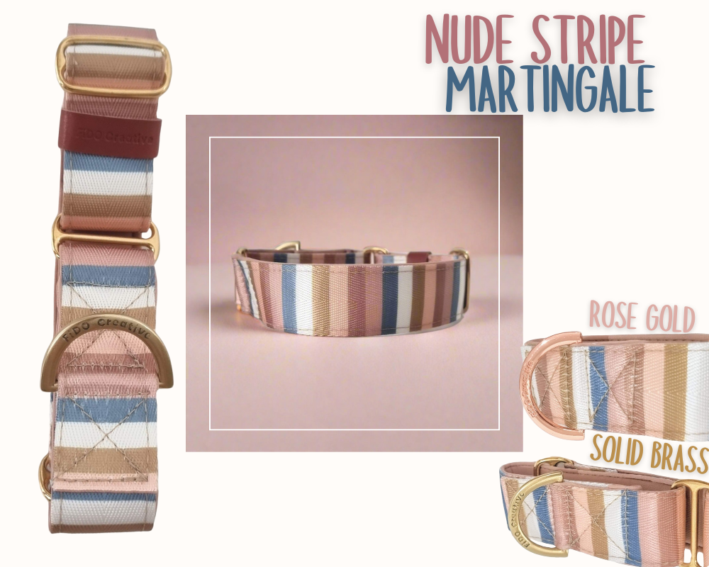 Nude Stripe Martingale collar - Padded