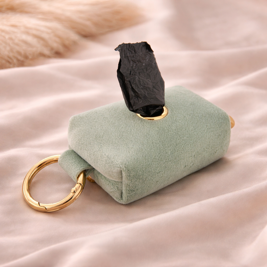 Green velvet dog poop bag holderbackground