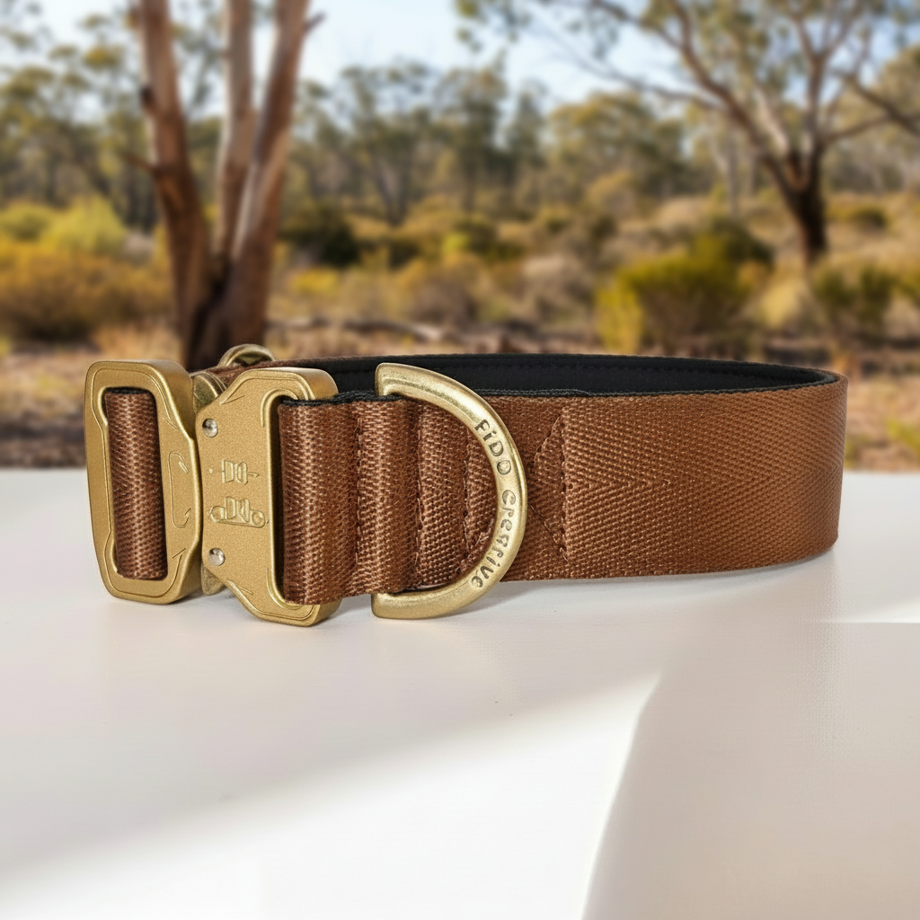 Brown padded dog collar with buckle