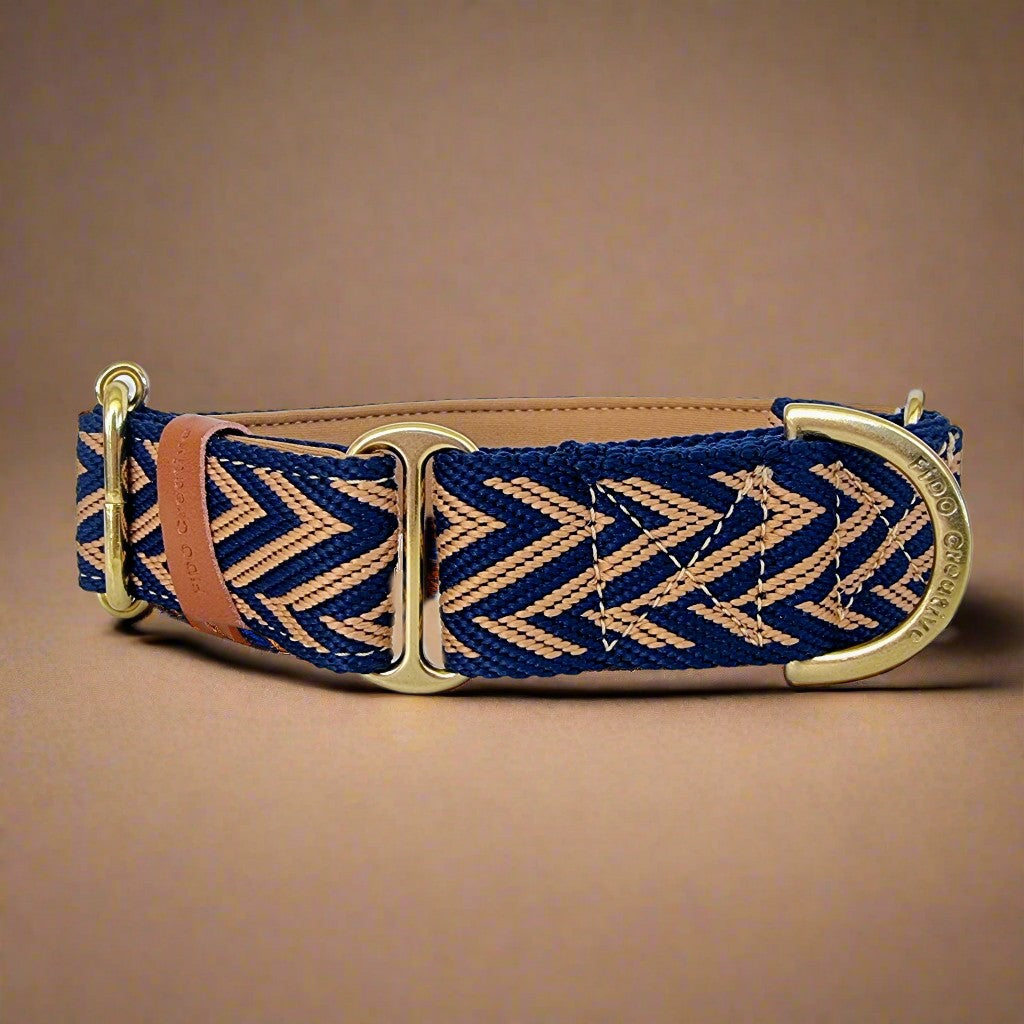 Navy Blue and tan whippet collar