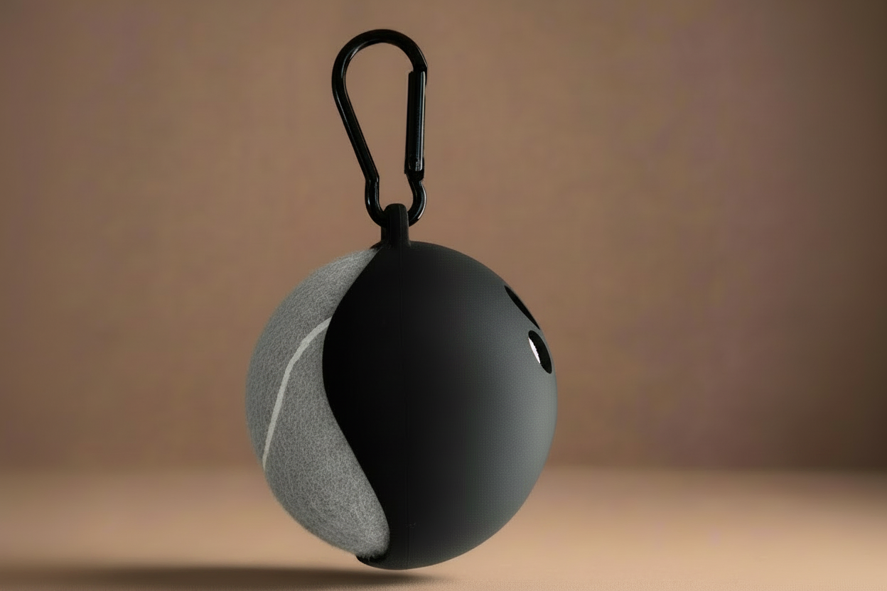 Grey Tennis Ball with Black Clip-on Holder
