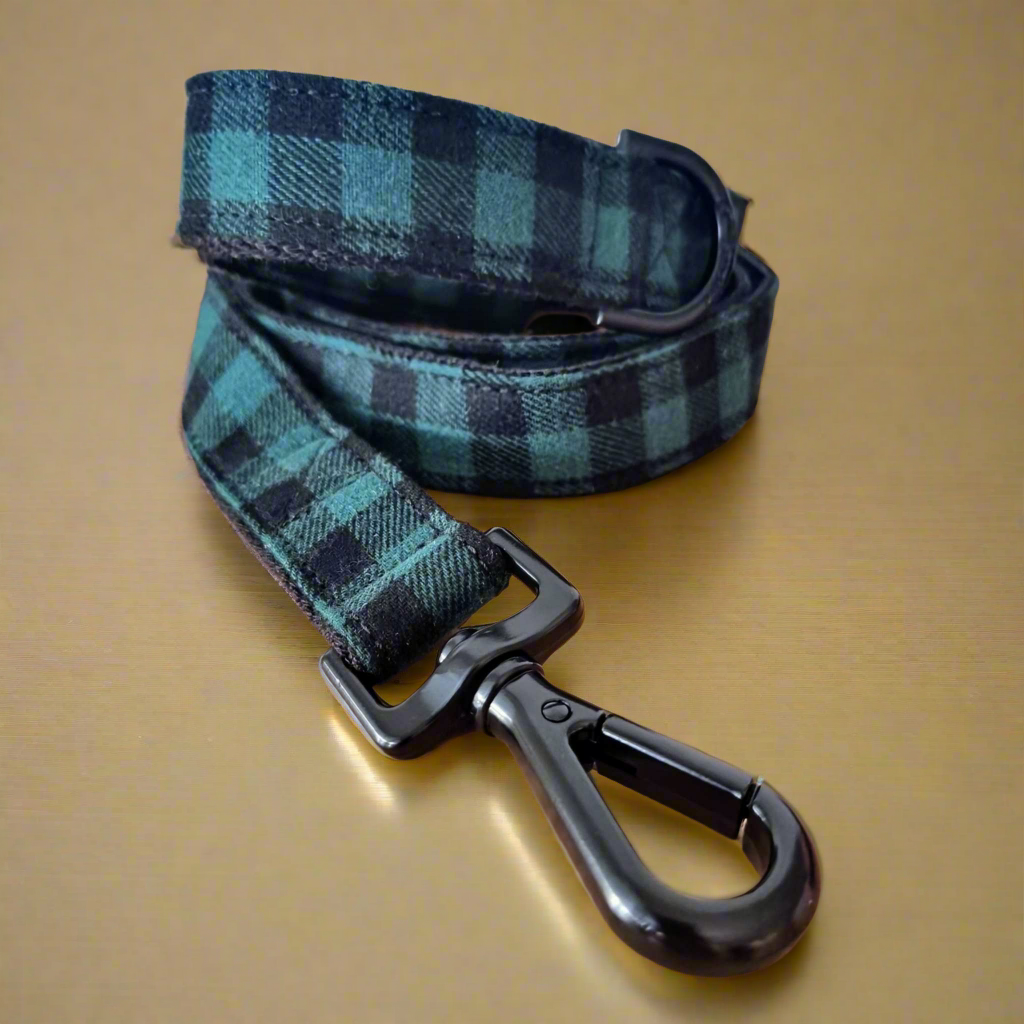 Green and black plaid dog leash