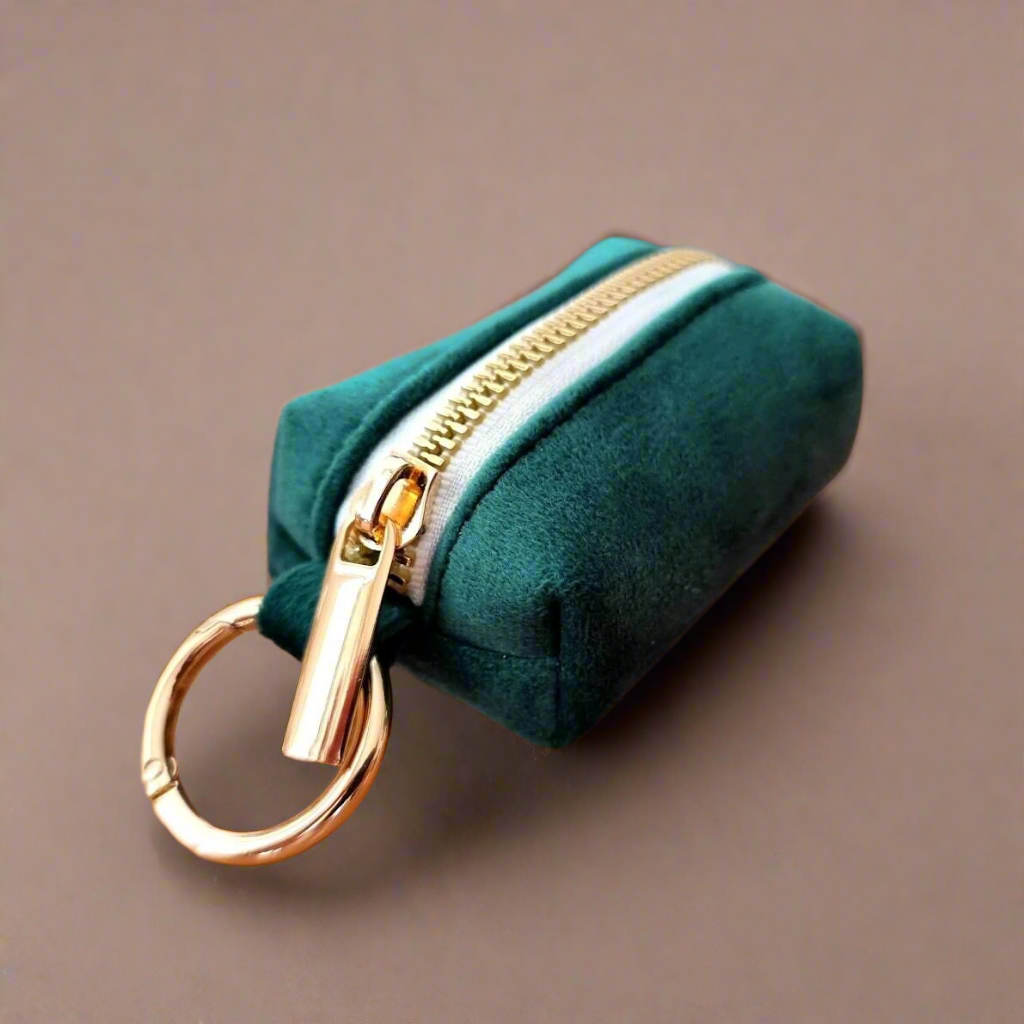 Green velvet dog poop bag holder 