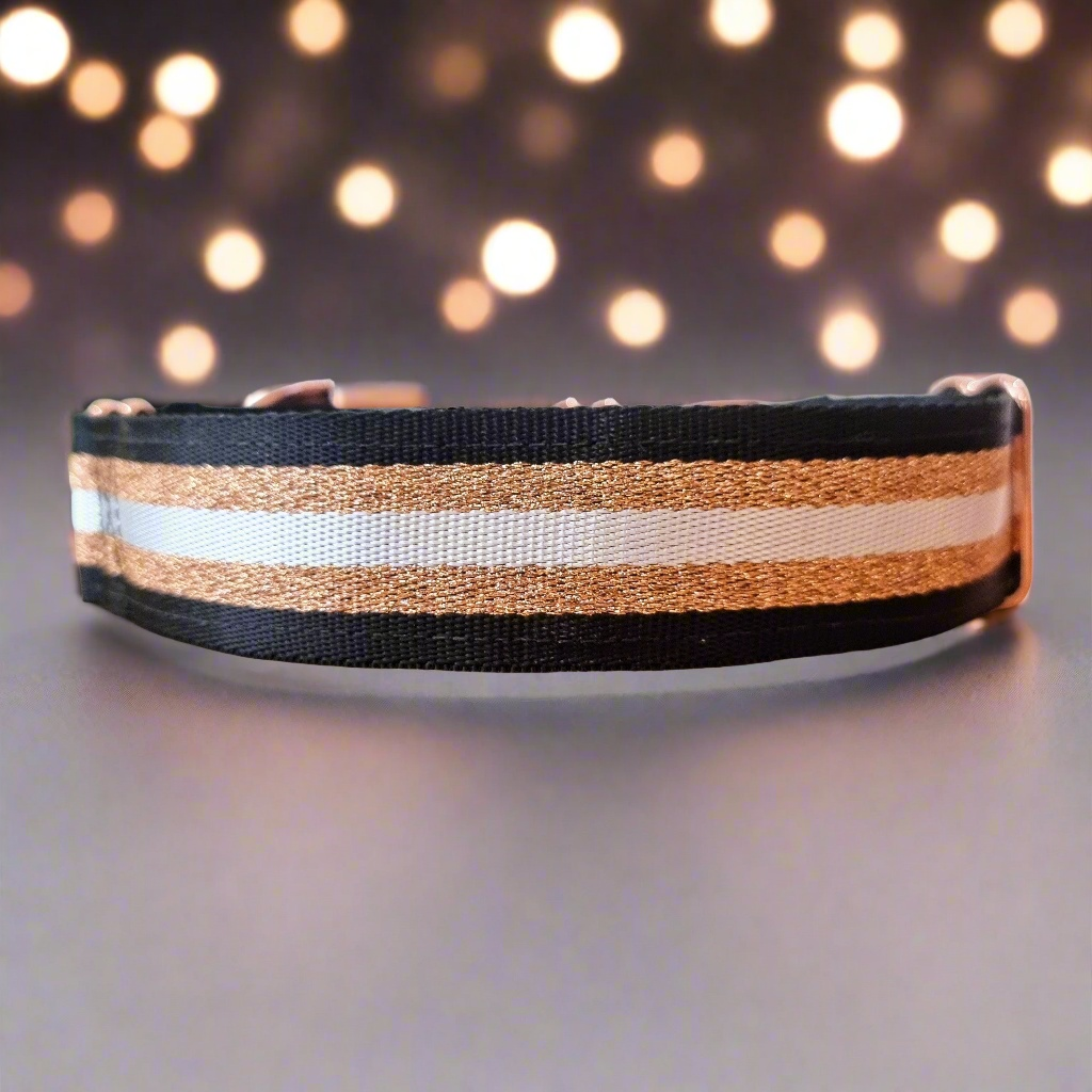 Personalised Martingale collar - Black & Rose gold - Padded - 1.5" Wide