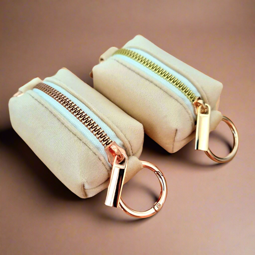 Beige dog poop bag holder