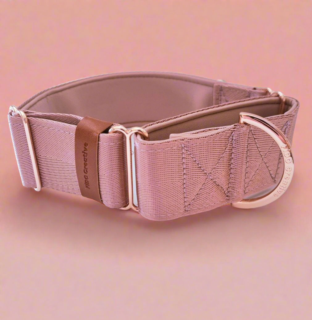 Dusty Rose Martingale Dog Collar – Padded, personalised with Dog’s Name Optional