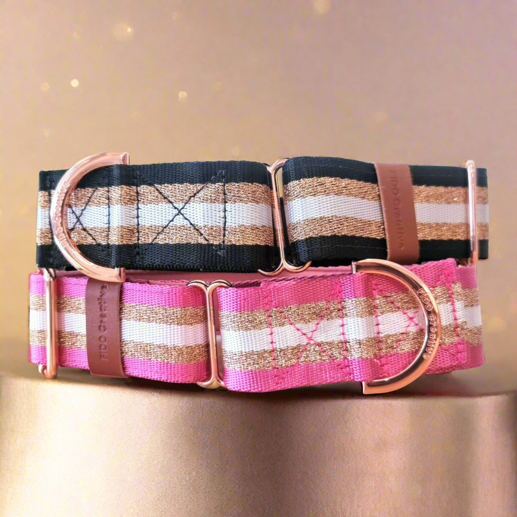 Personalised Martingale collar - Black & Rose gold - Padded - 1.5" Wide