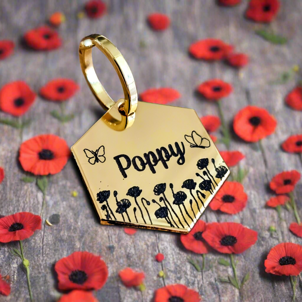 Poppy Flower Pet ID Tag - Hexagon