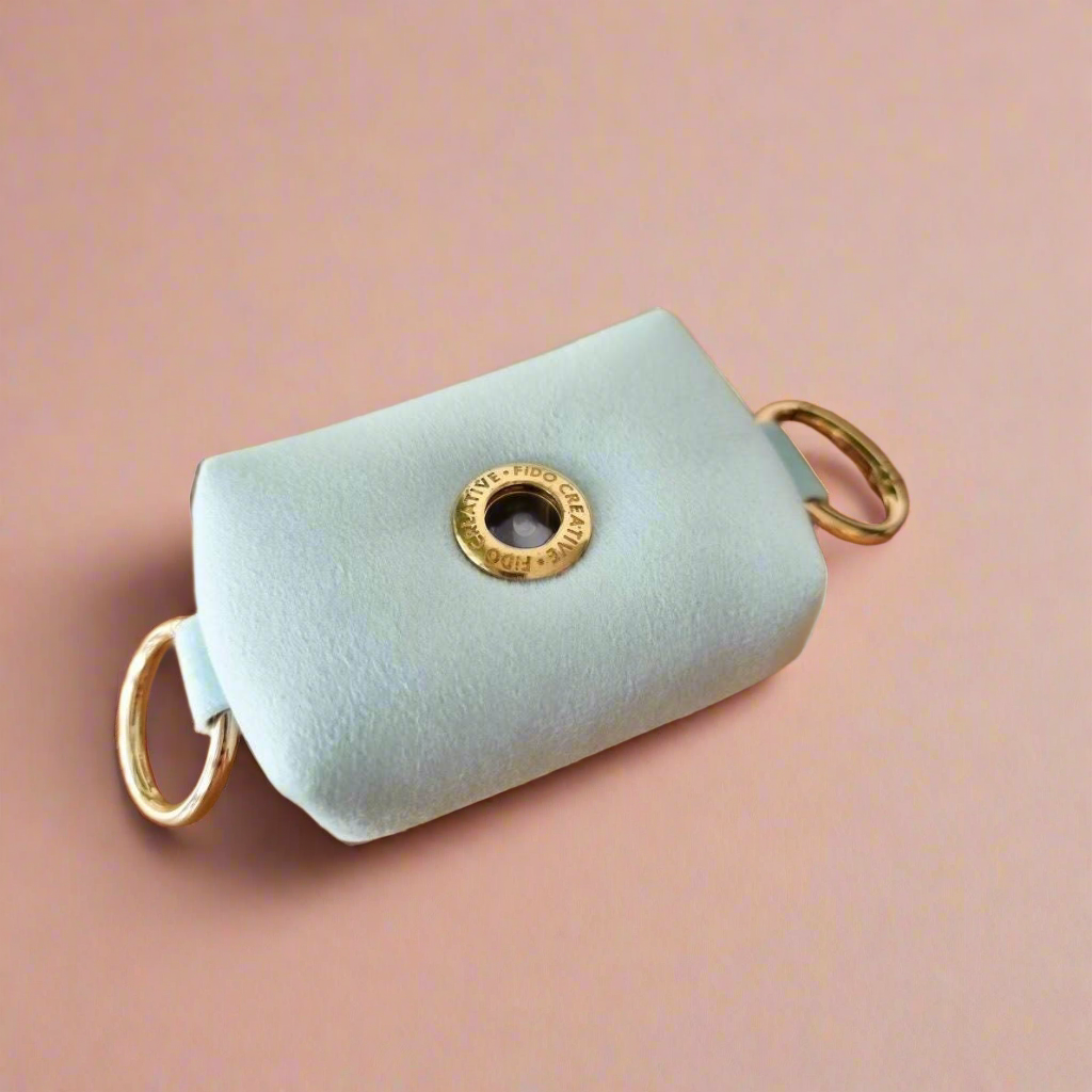 Mint blue velvet dog poop bag holder