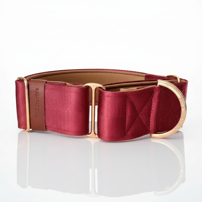 Maroon Dog collar with gold buckle