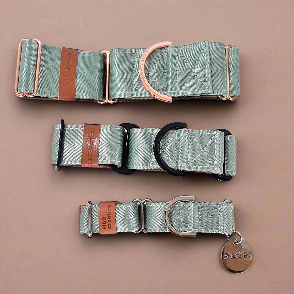 Sage Green Martingale Dog Collar – Padded, personalised with Dog’s Name Optional