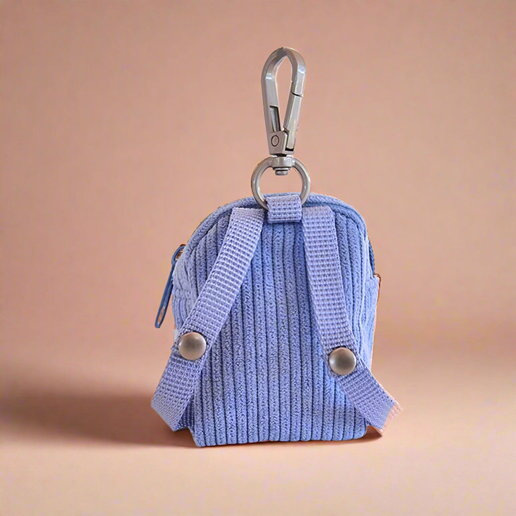 Blue Corduroy Mini Backpack Poop Bag Holder – Cute, Clip-On & Ready to Roll