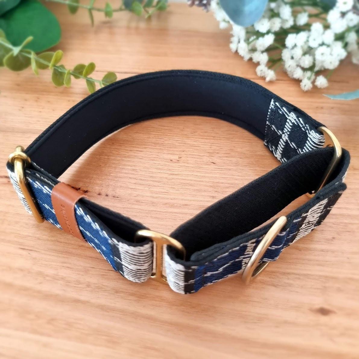 Blue checkered martingale dog collar