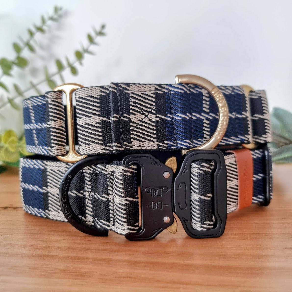 blue tartan dog collars wide