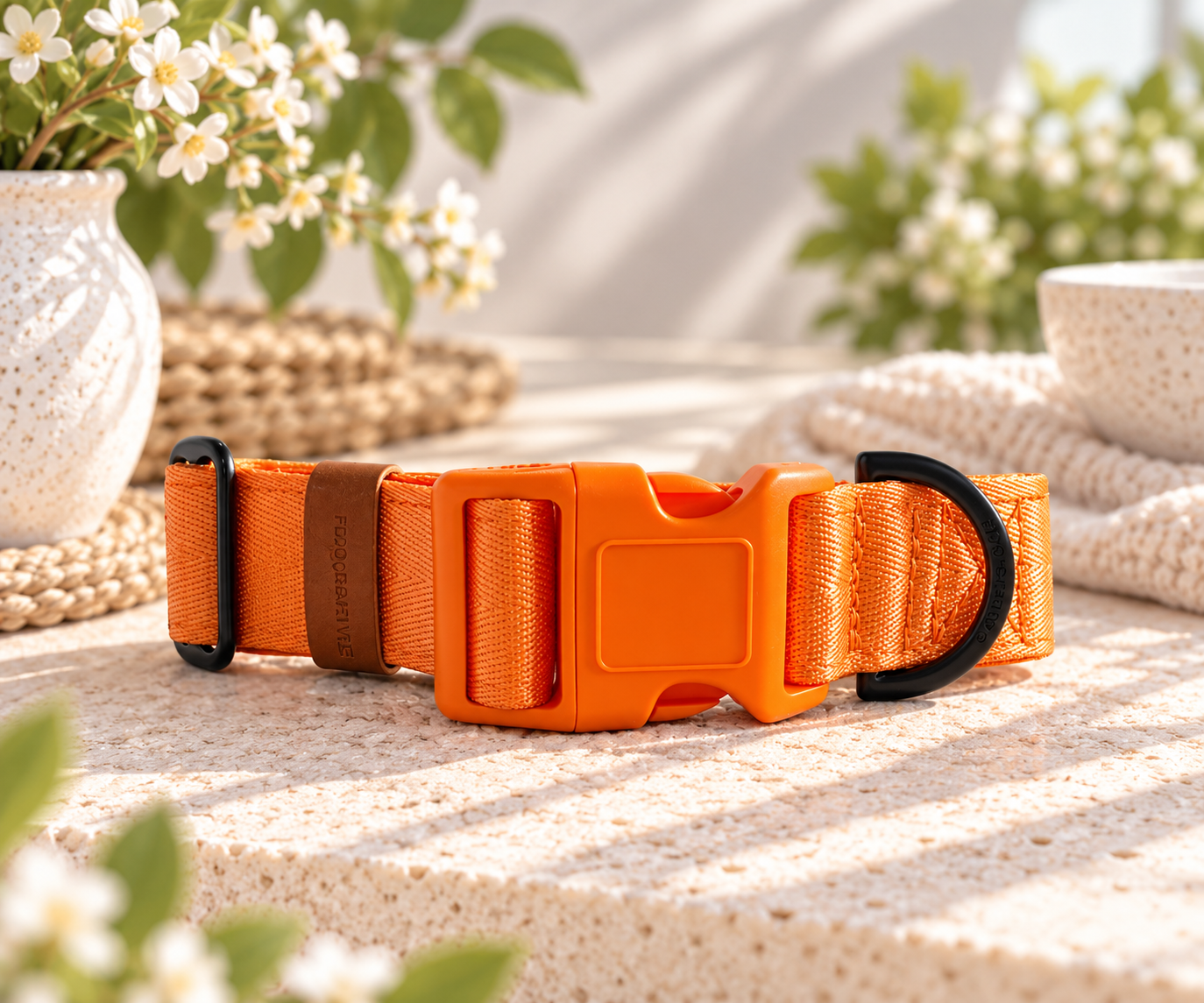 Orange padded dog collar with buckle - Optional name dog collar