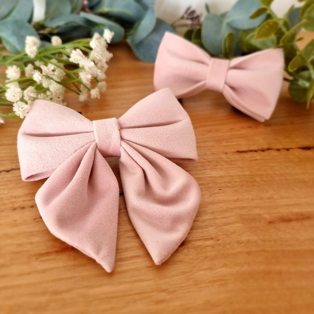 Pink velvet dog bow tie