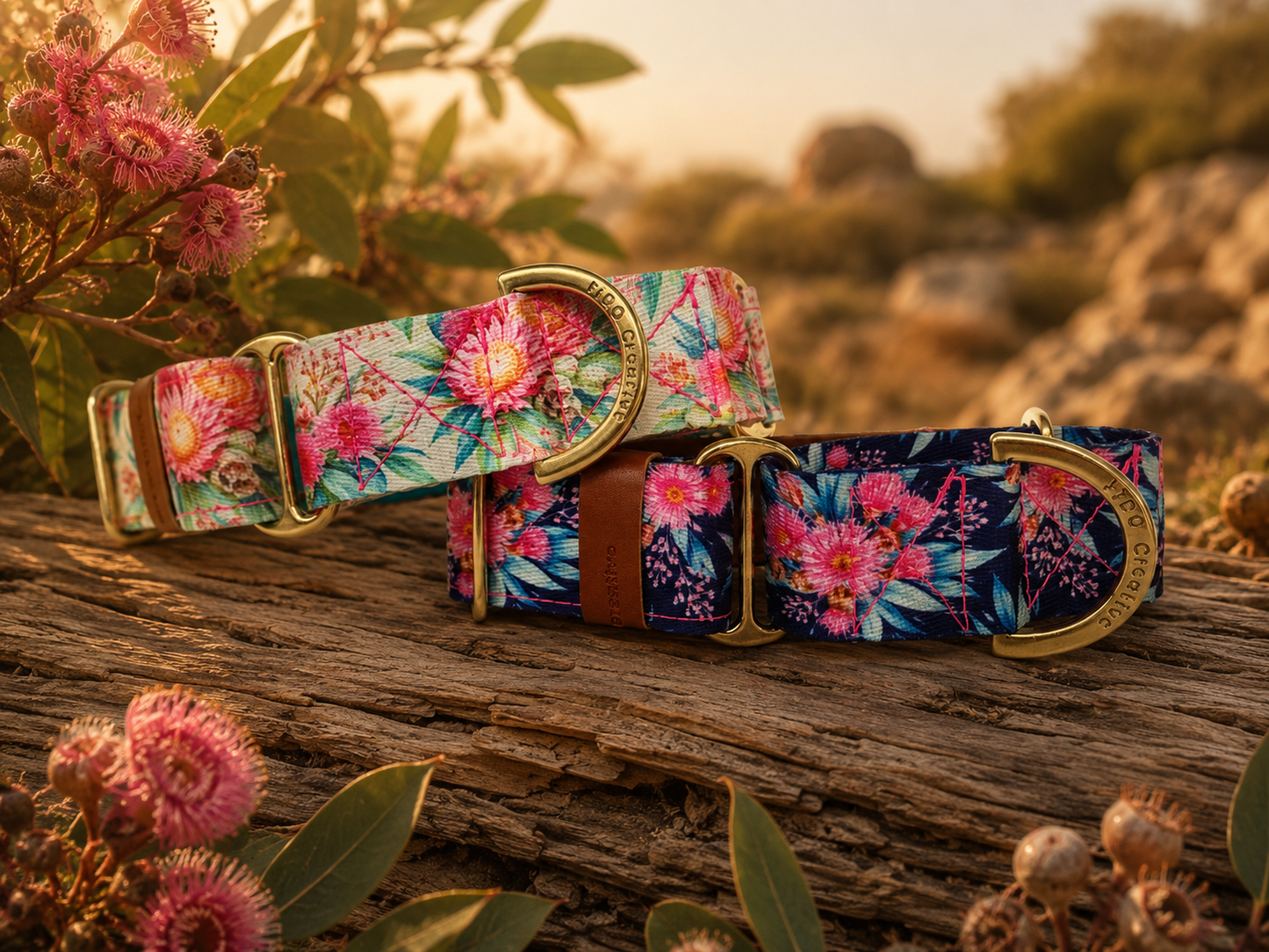 Australian Native Blossom Martingale Collar – Pink Gum Flowers Dog Collar