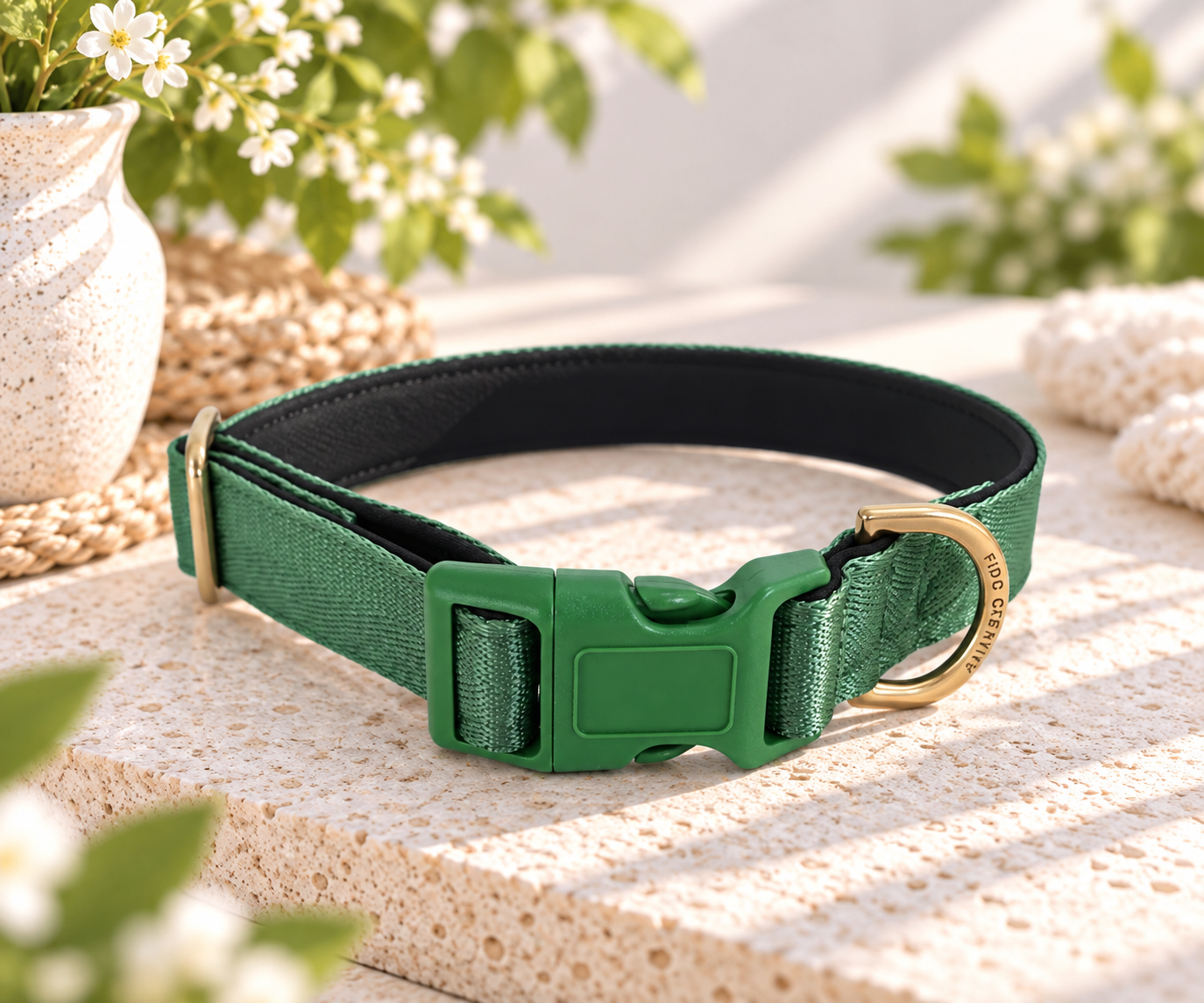 Green padded dog collar with buckle - Optional name dog collar