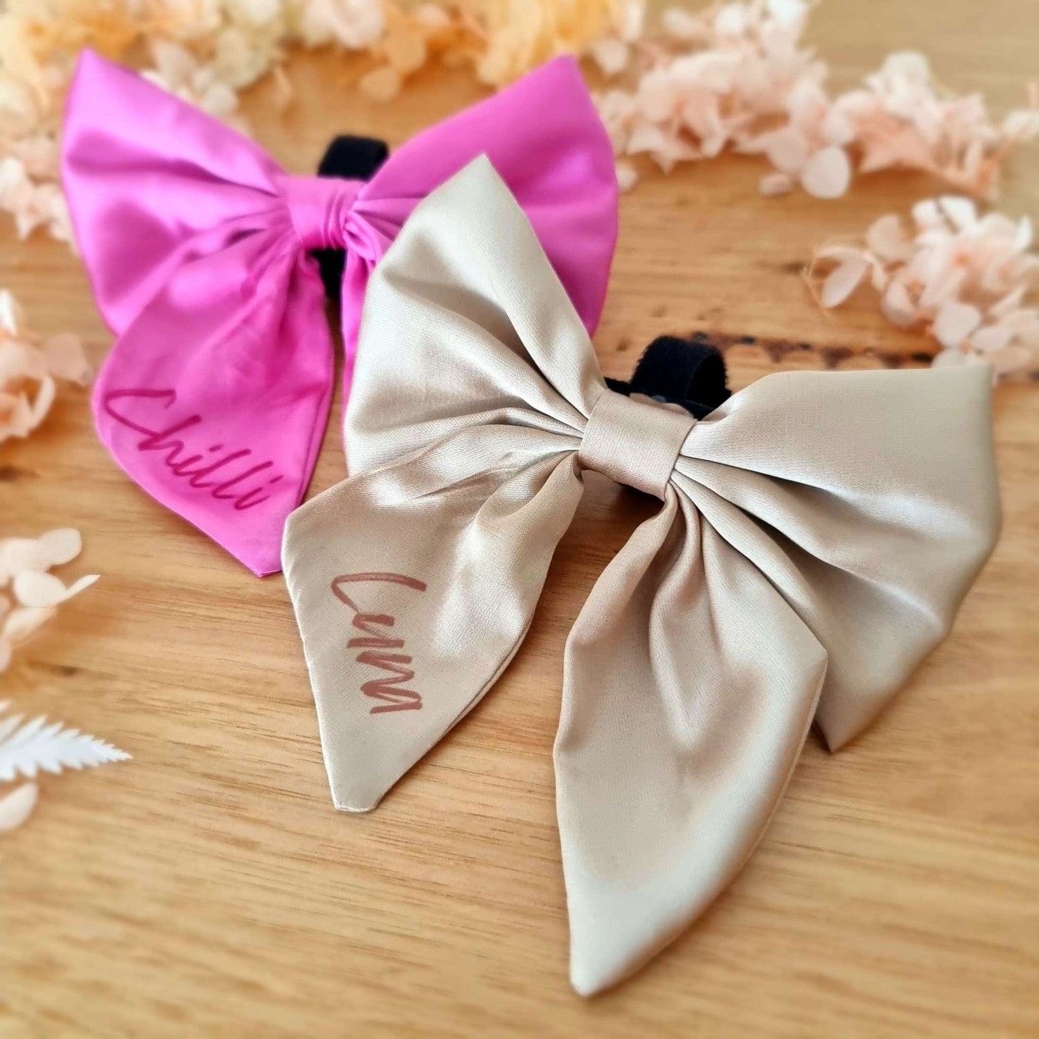 Beige satin sailor dog bow tie | Personalised Name Dog | Wedding | puppy bow | Adjustable | Martingale bow | Collar bow | cream | natural