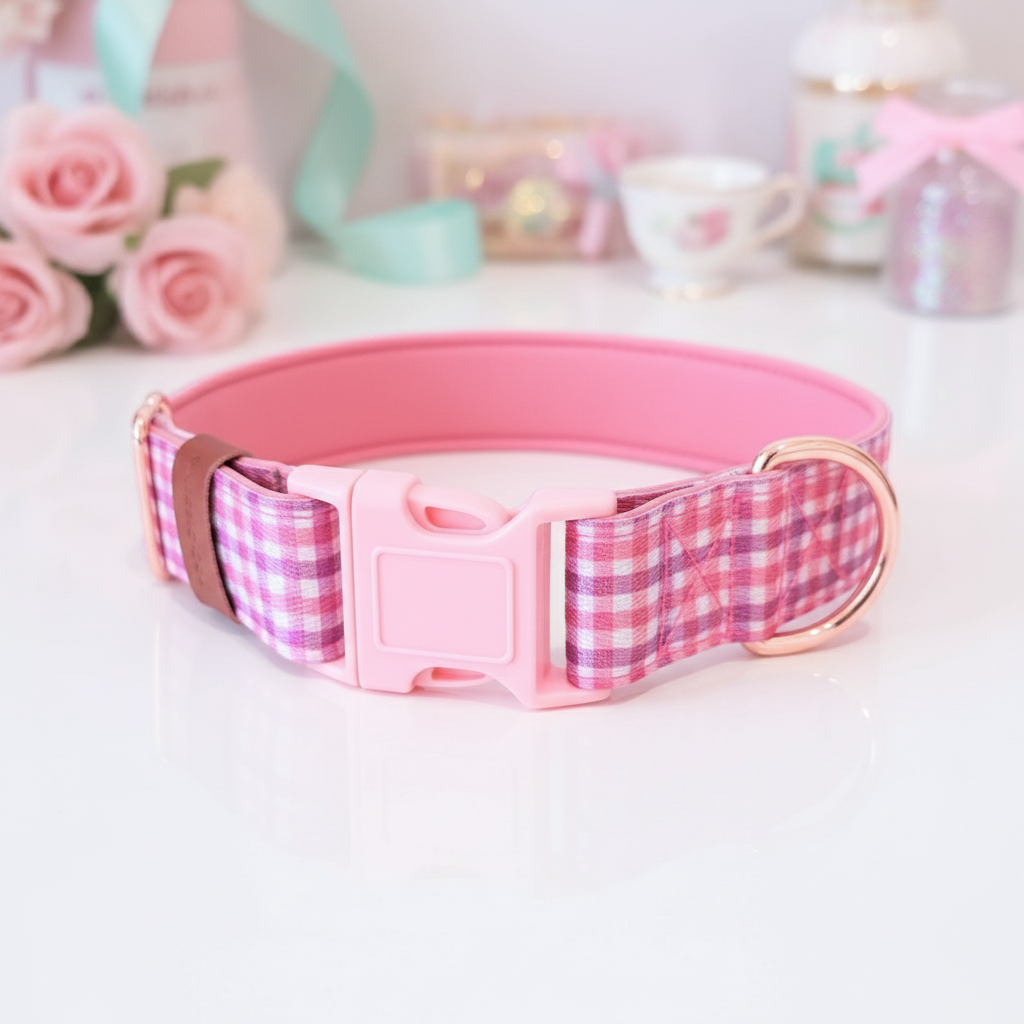 Pink & Purple Gingham Dog Collar – Choose your buckle style