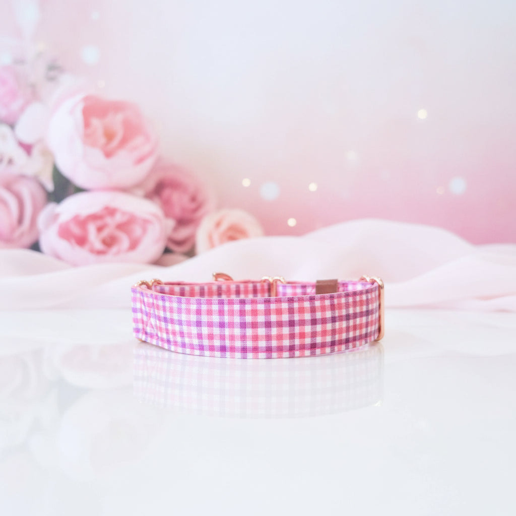 Pink & Purple Gingham Dog Collar – Choose your buckle style