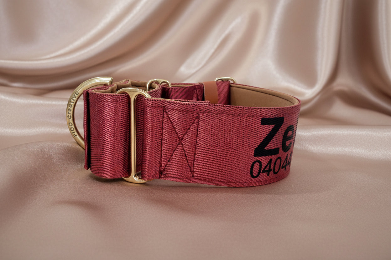 Personalised maroon martingale collar with name