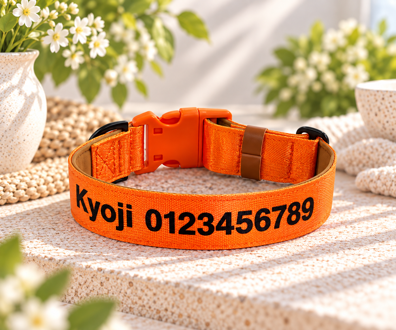 Orange padded dog collar with buckle - Optional name dog collar