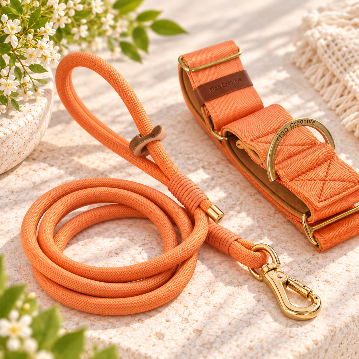 Orange and gold rope leash