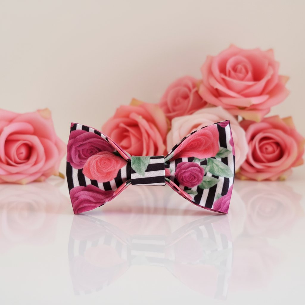 Rose Stripe Dog Bow Tie with luxury tails