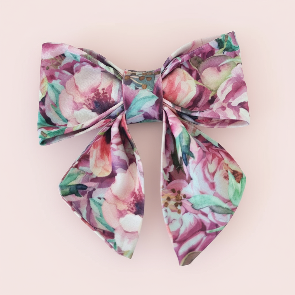 Watercolour Floral Dog Bow Tie with luxury tails