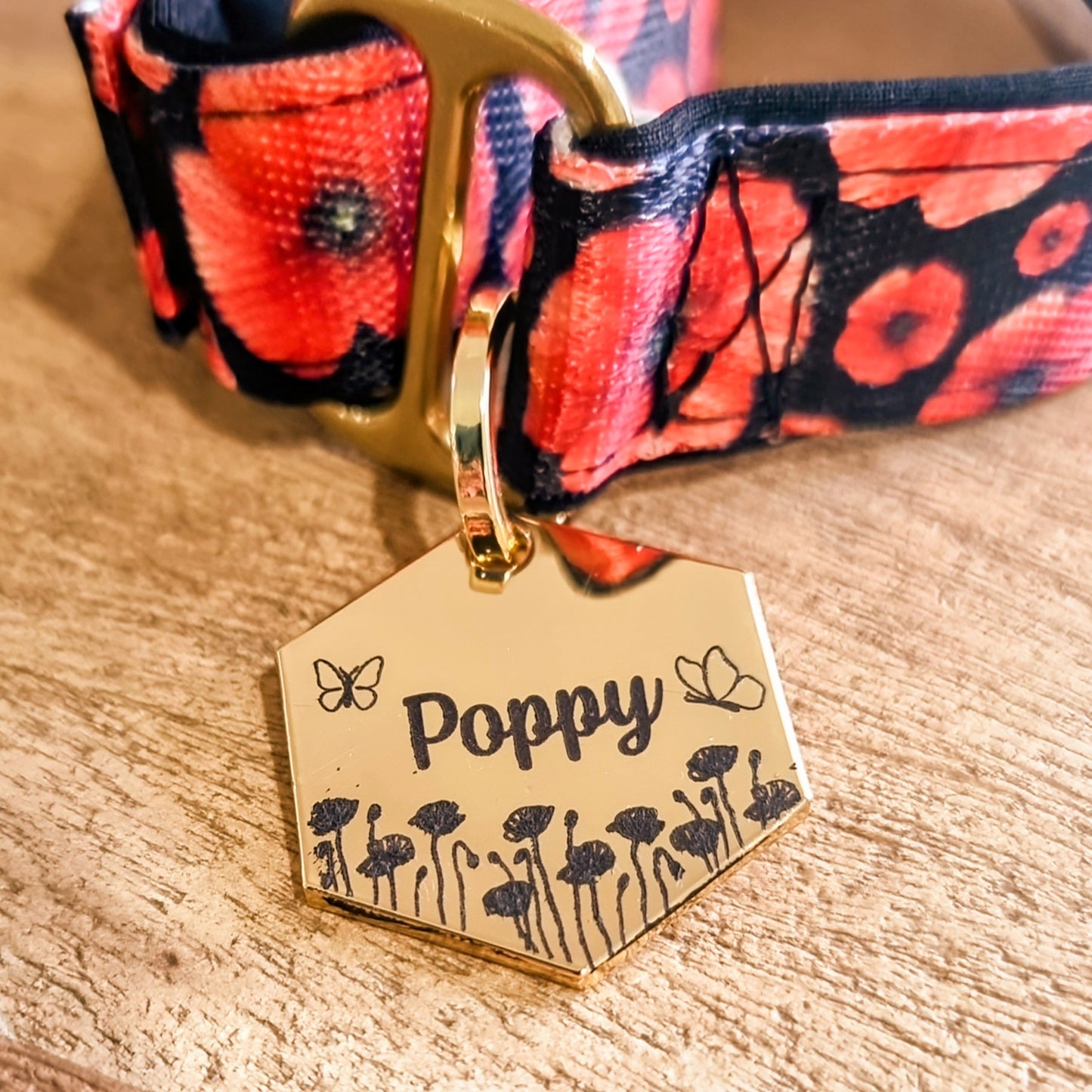 Poppy Flower Pet ID Tag - Hexagon